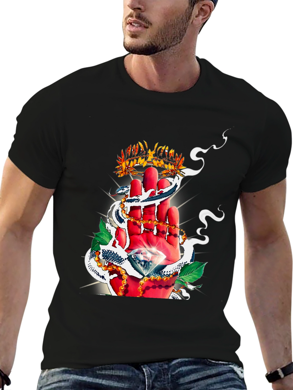 Crown & Diamond Graphic Print Black T-Shirt