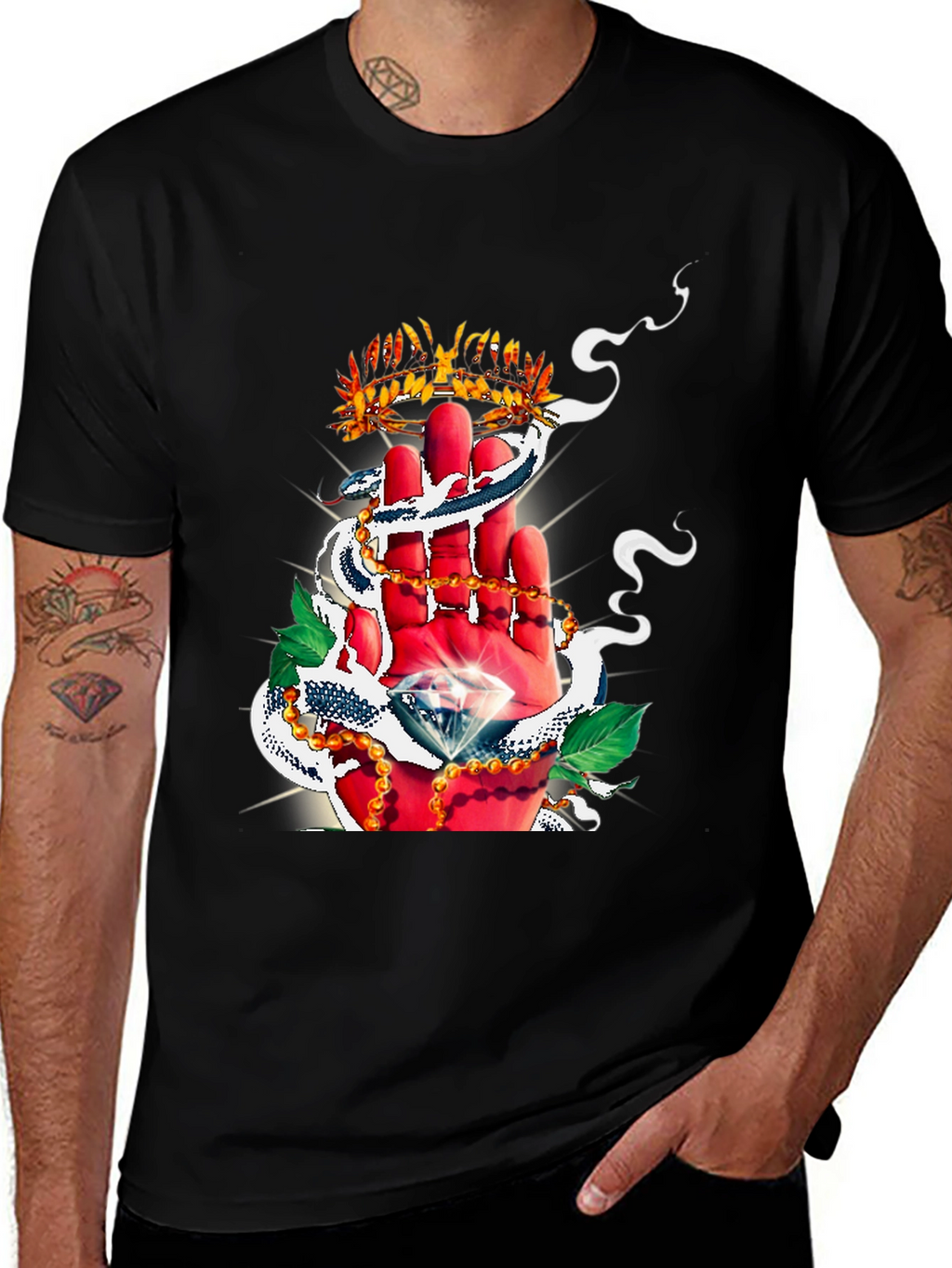 Crown & Diamond Graphic Print Black T-Shirt