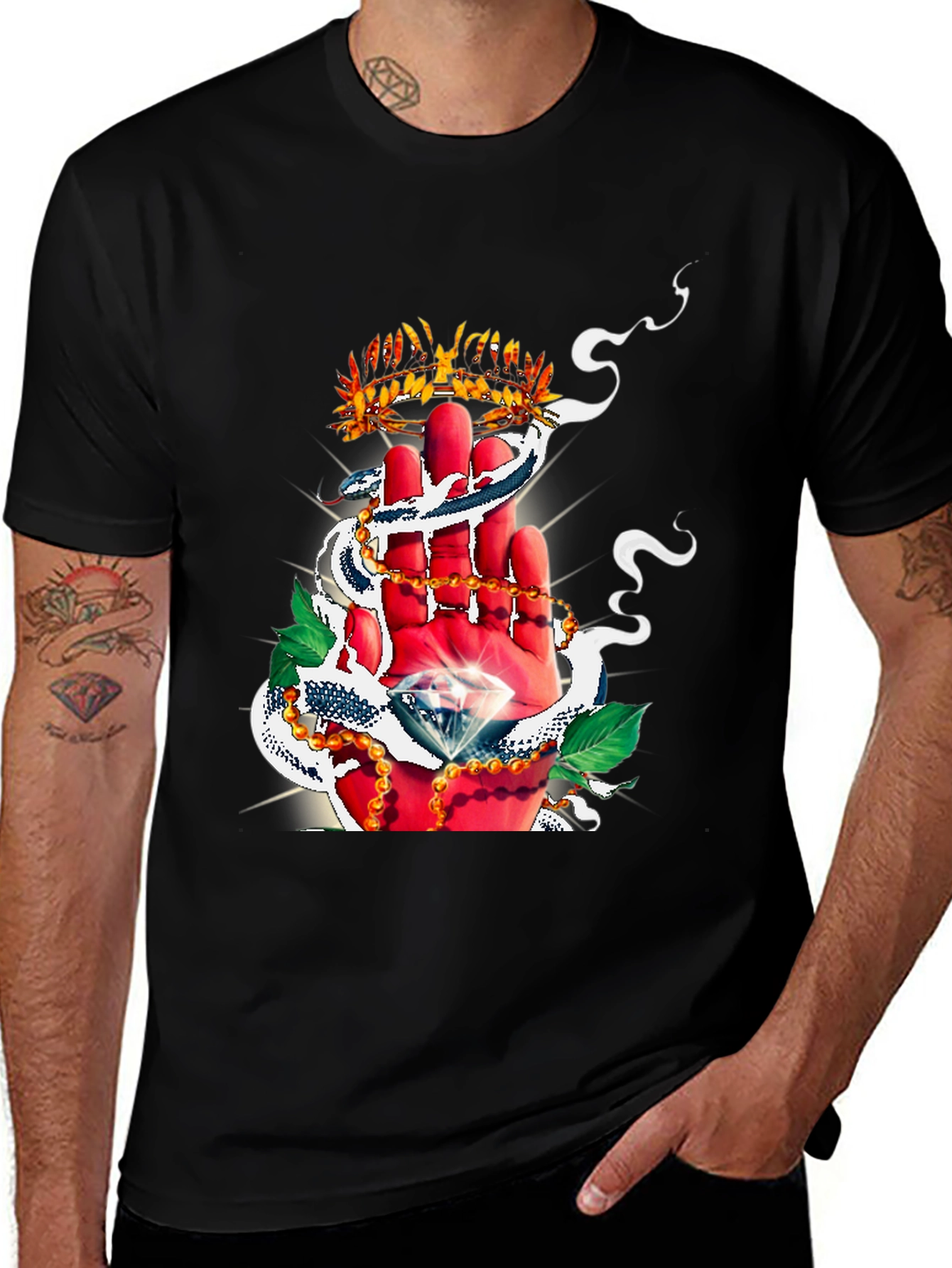 Crown & Diamond Graphic Print Black T-Shirt