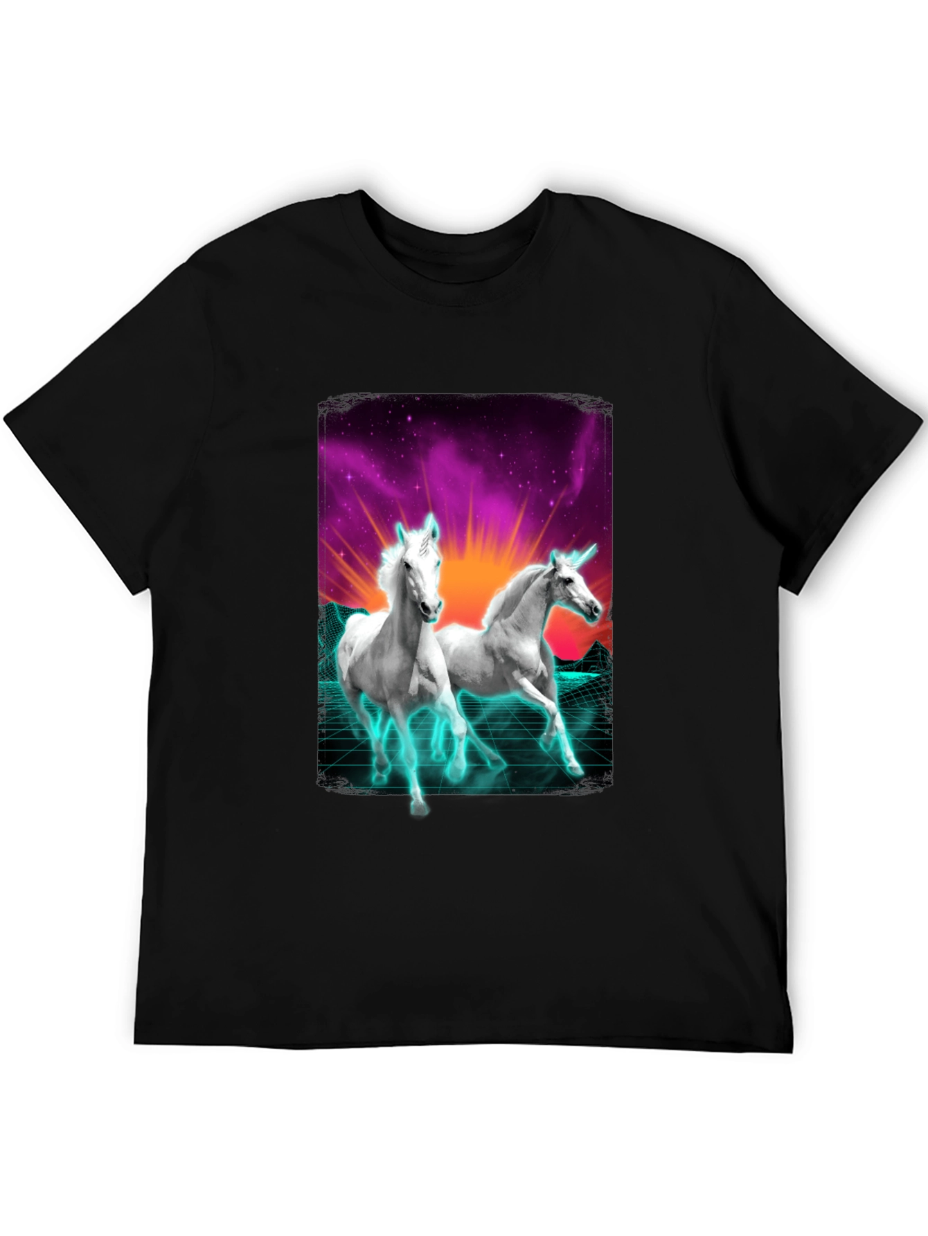 Unicorn Retro T-Shirt - Black Cotton Blend