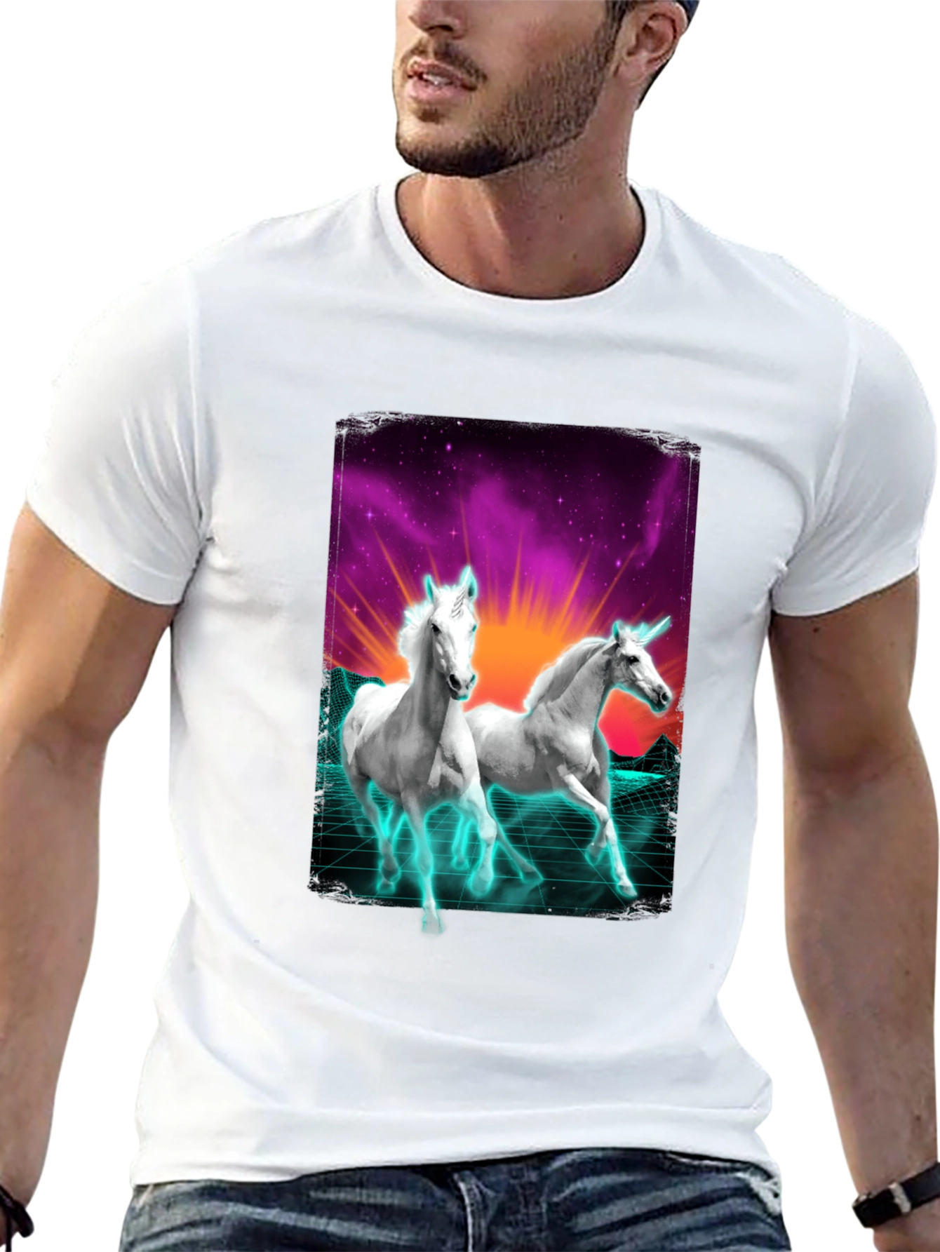 Unicorn Retro T-Shirt - Black Cotton Blend