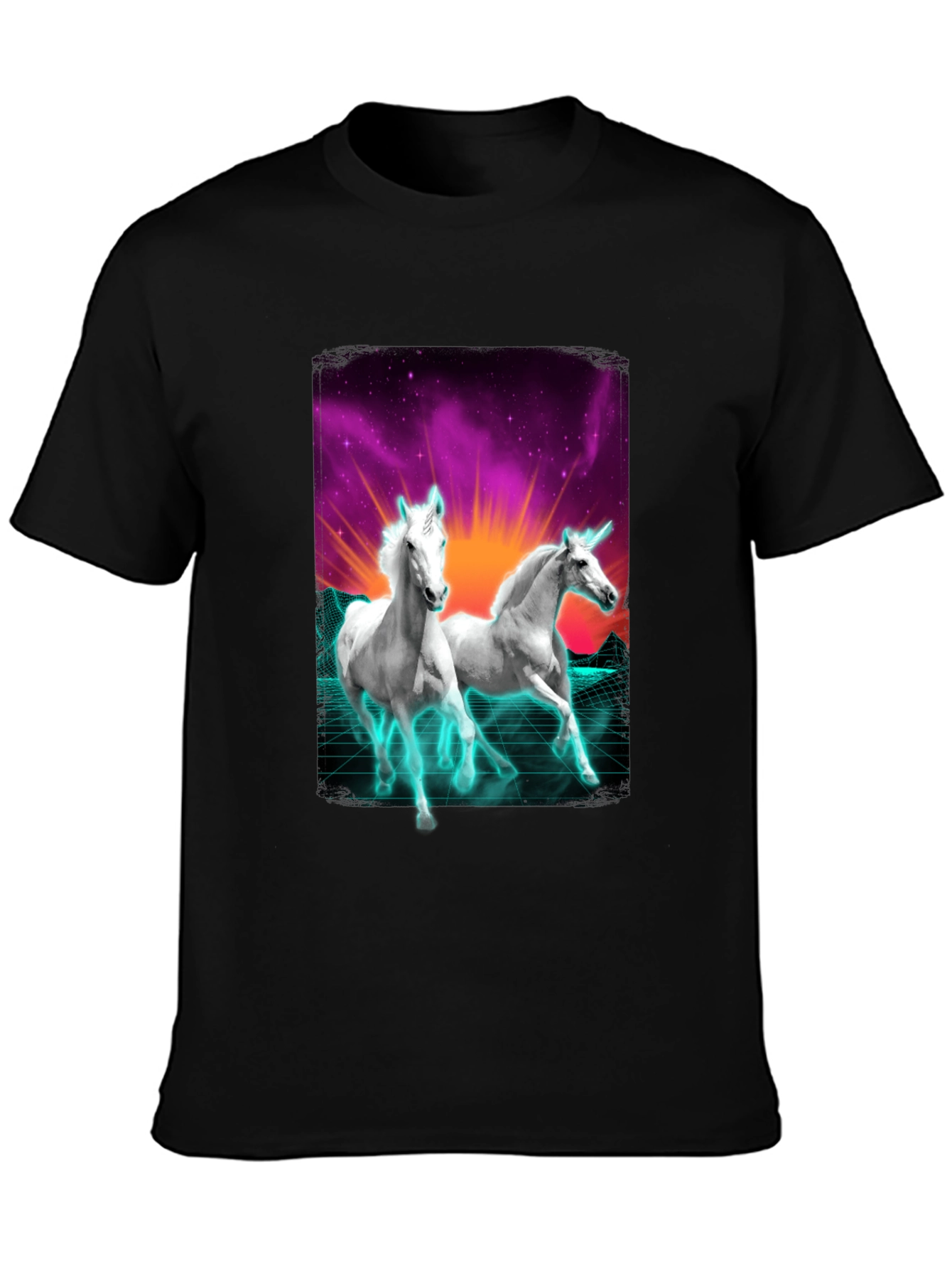 Unicorn Retro T-Shirt - Black Cotton Blend