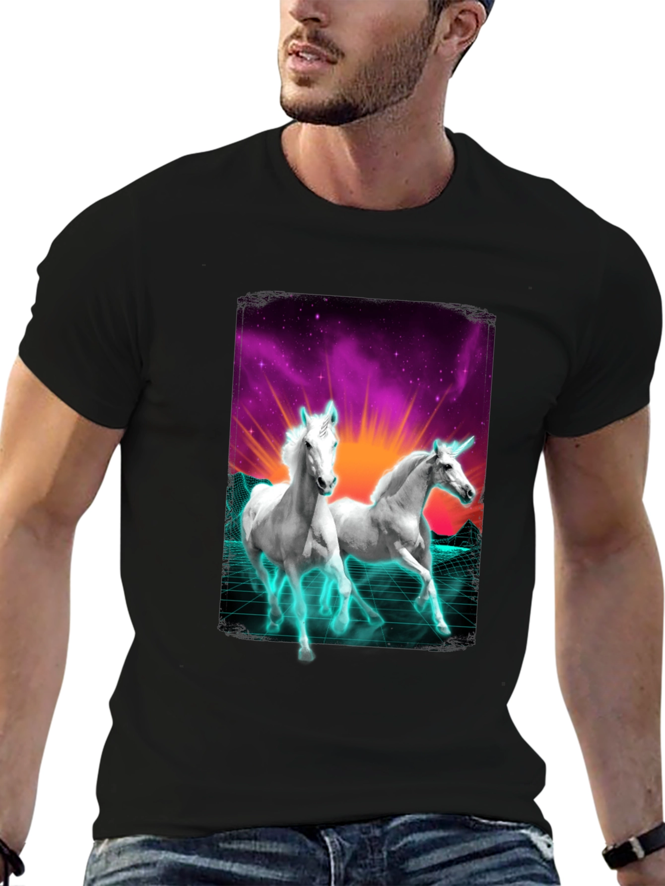 Unicorn Retro T-Shirt - Black Cotton Blend
