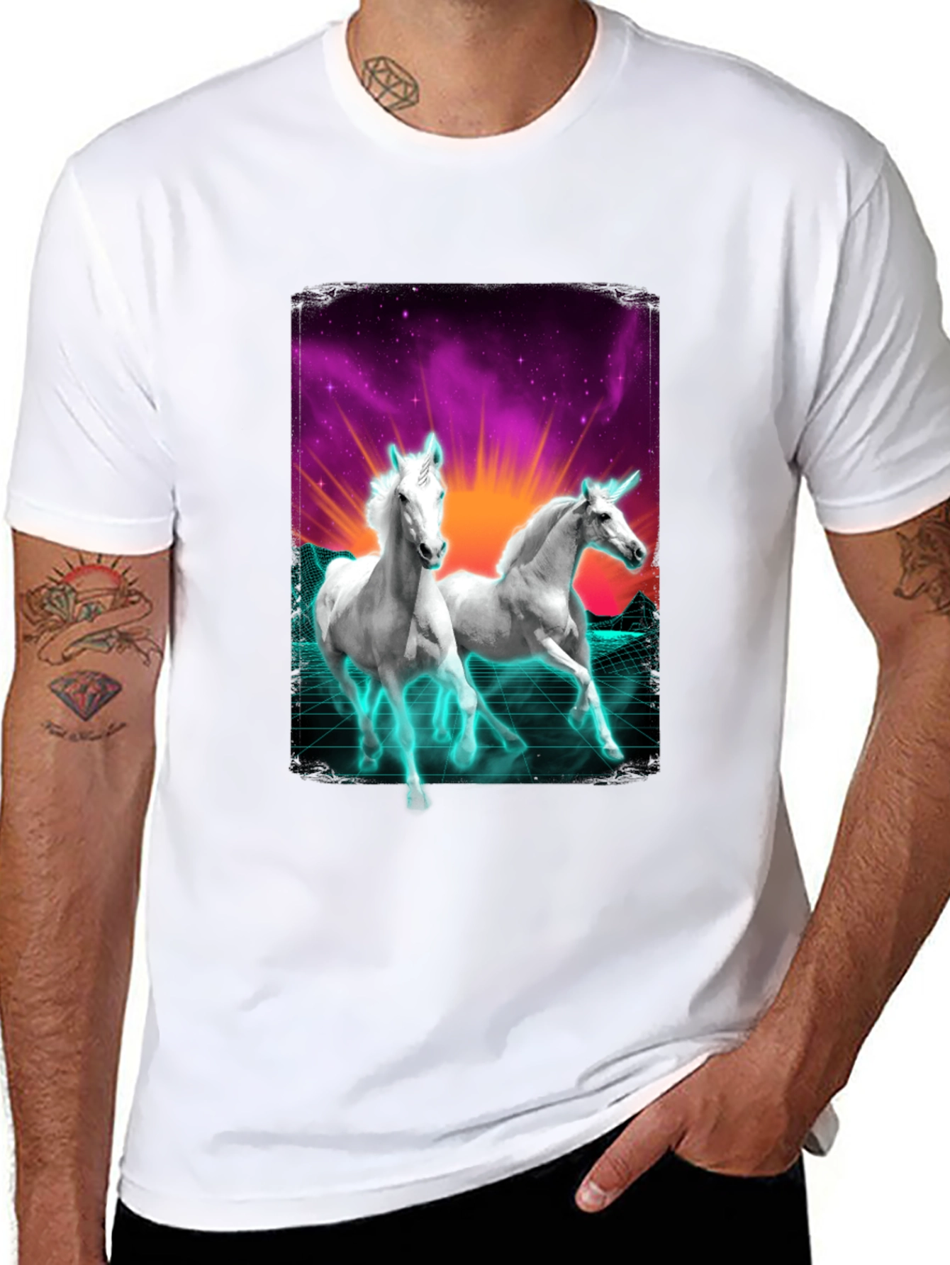 Unicorn Retro T-Shirt - Black Cotton Blend