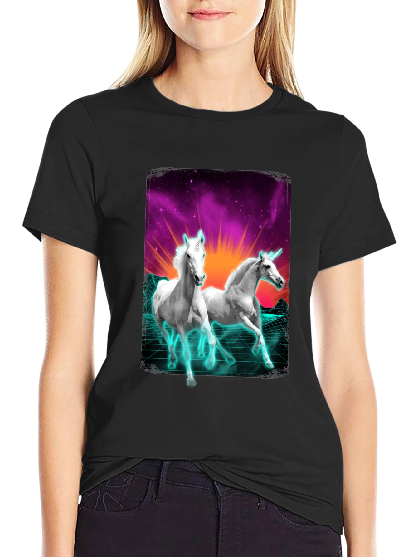 Unicorn Retro T-Shirt - Black Cotton Blend
