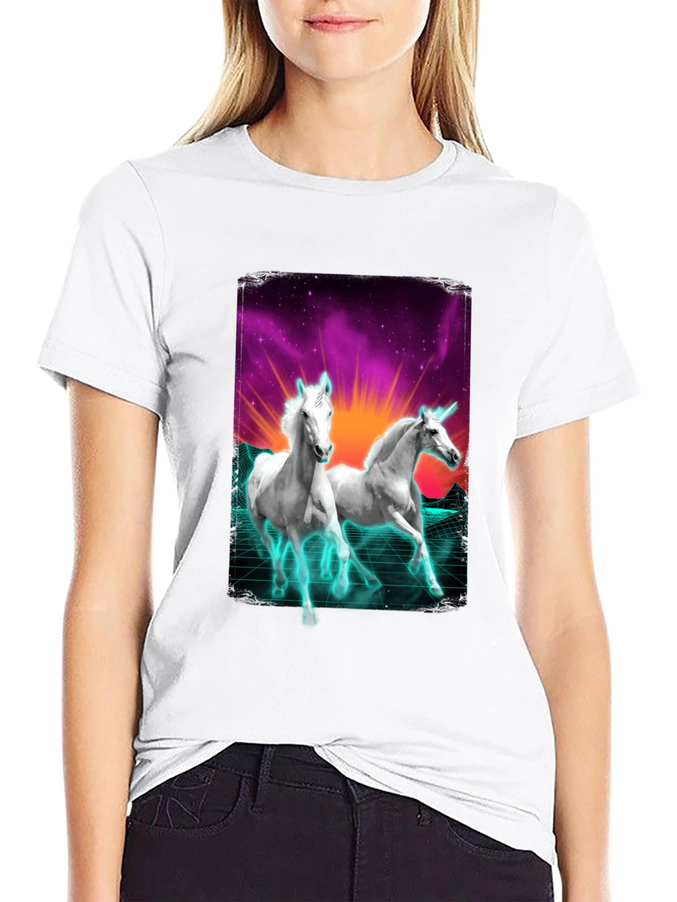 Unicorn Retro T-Shirt - Black Cotton Blend