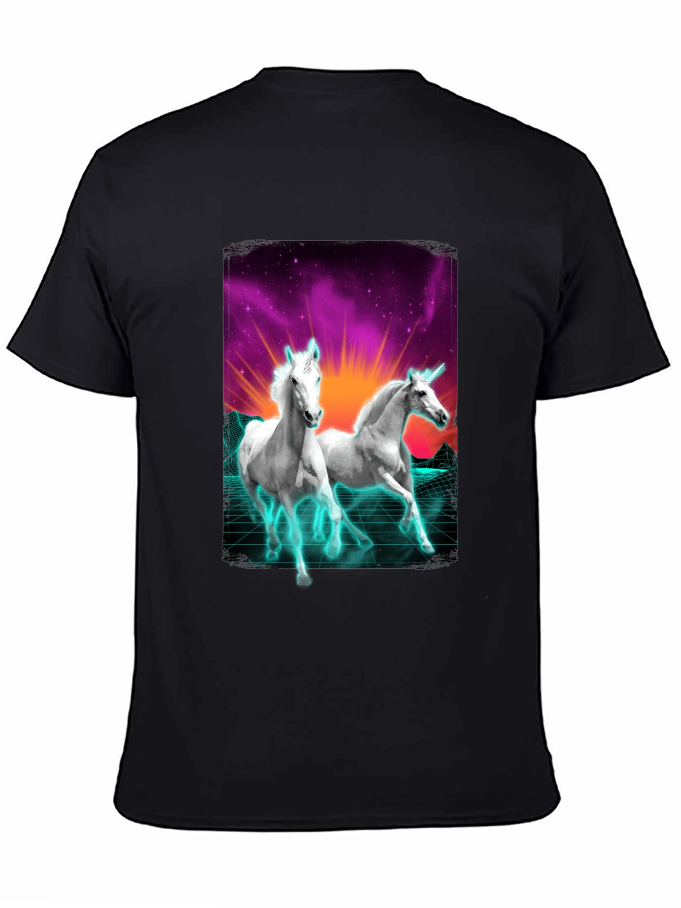 Unicorn Retro T-Shirt - Black Cotton Blend