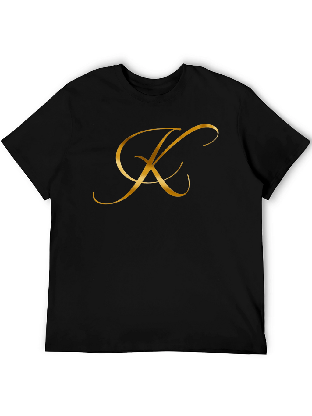 Elegant Gold Letter K Black T-Shirt