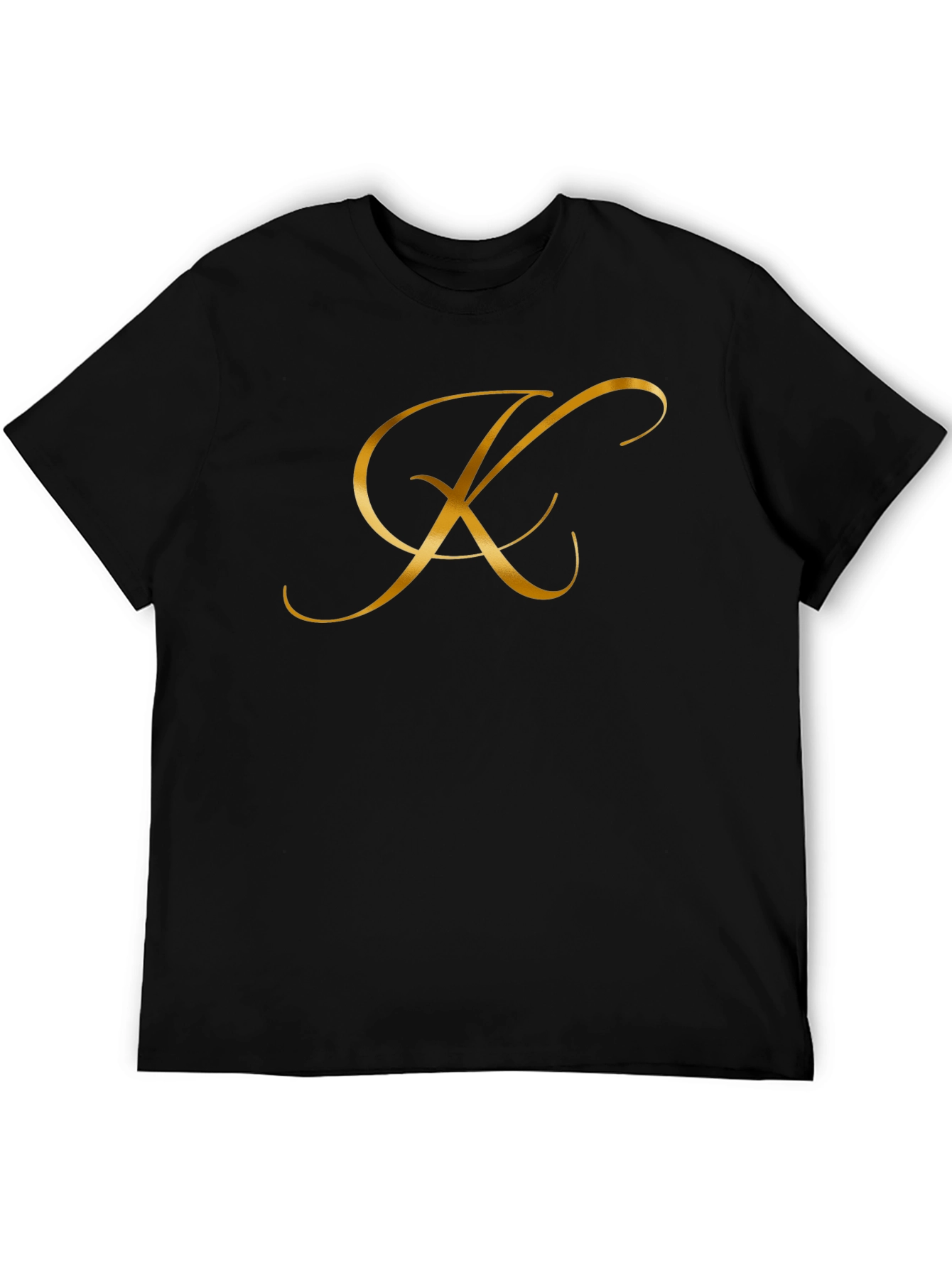 Elegant Gold Letter K Black T-Shirt