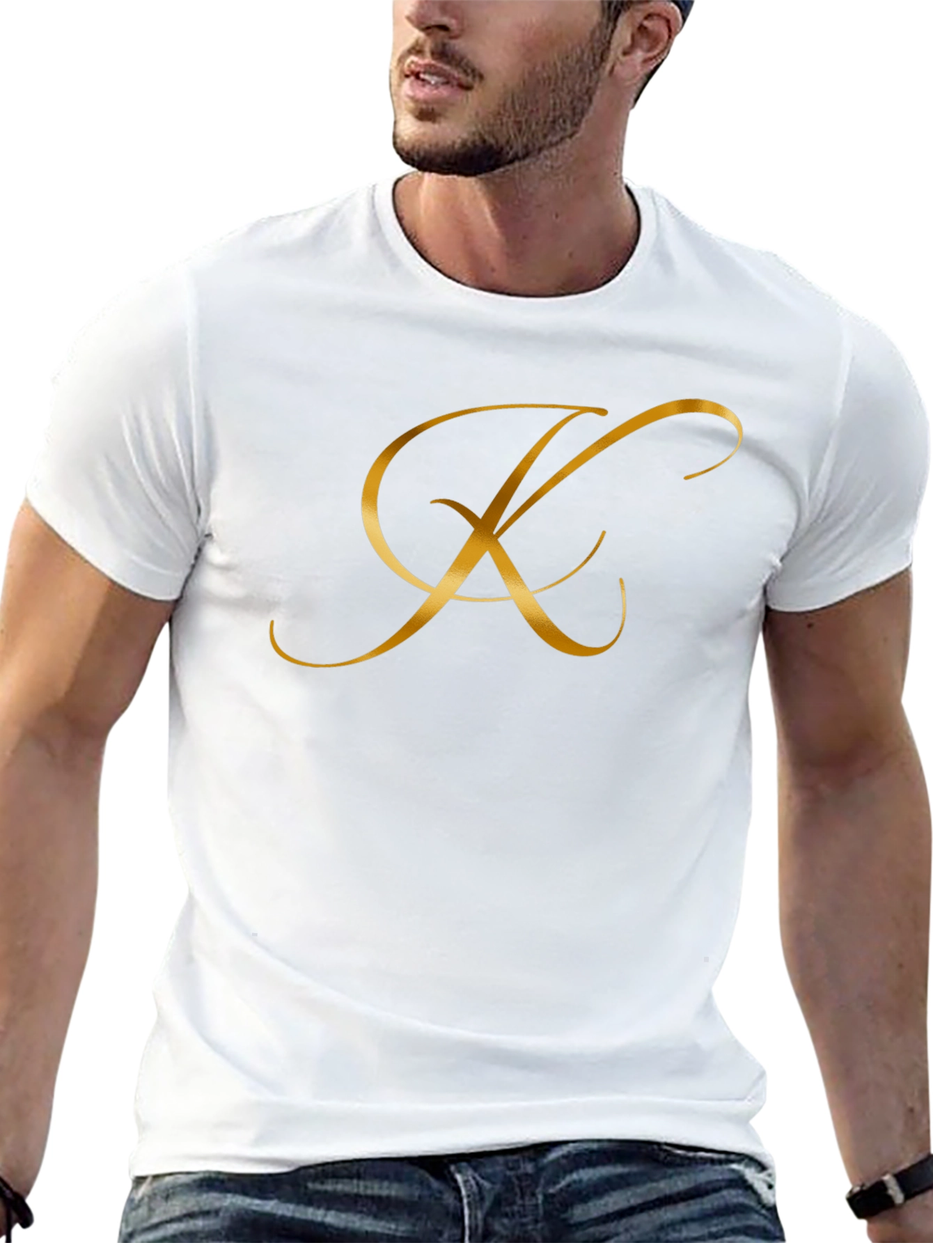 Elegant Gold Letter K Black T-Shirt