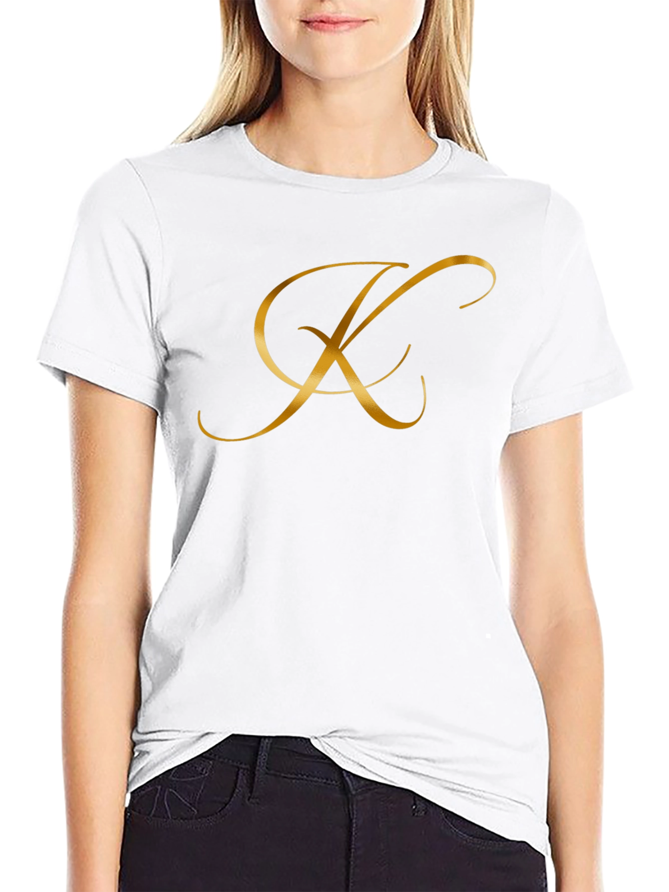 Elegant Gold Letter K Black T-Shirt