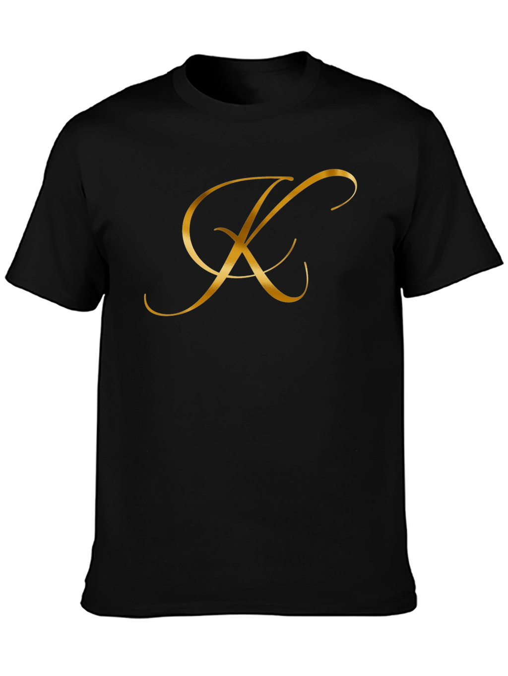 Elegant Gold Letter K Black T-Shirt