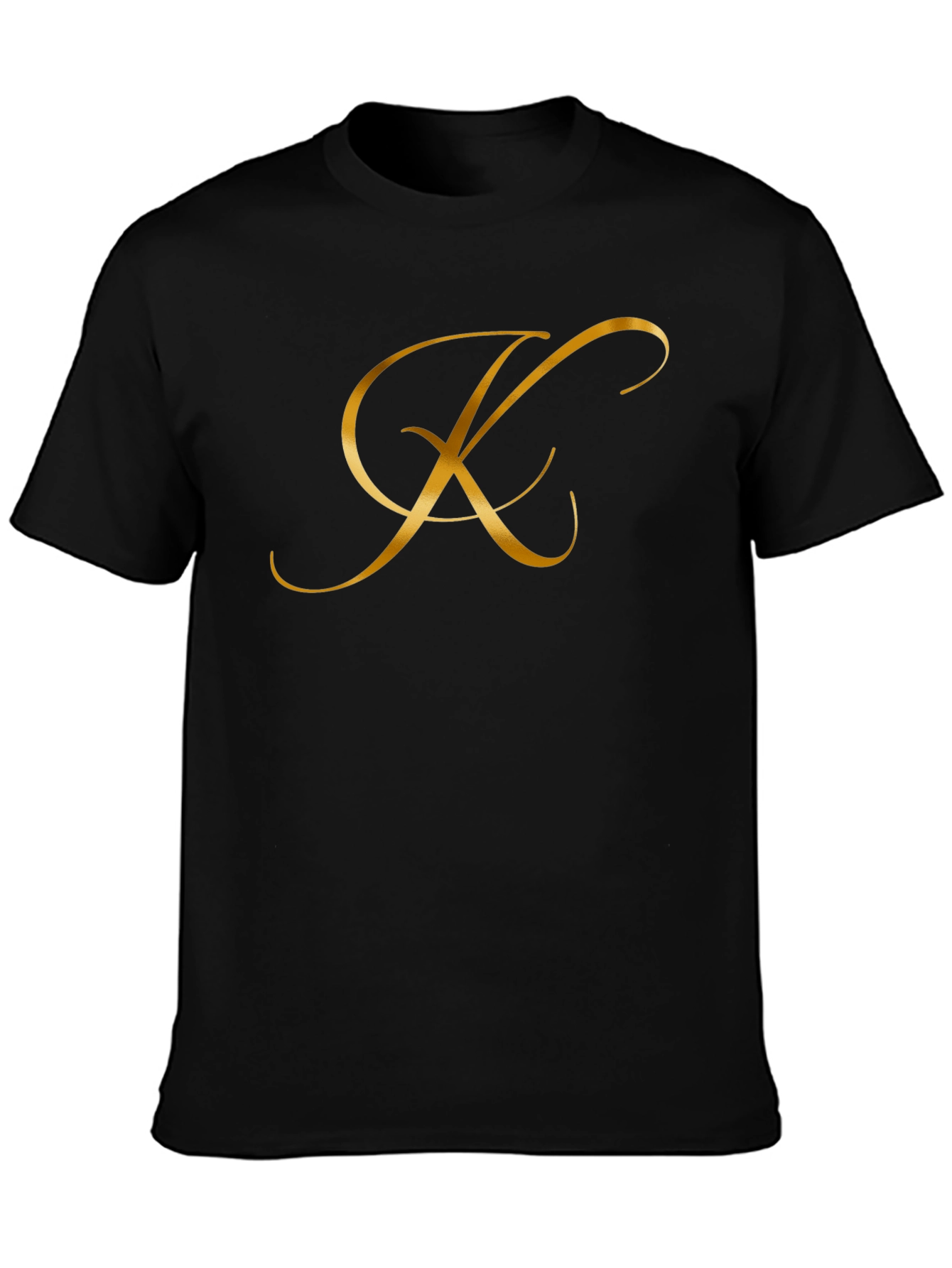 Elegant Gold Letter K Black T-Shirt