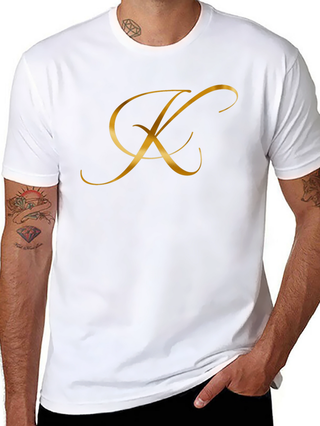Elegant Gold Letter K Black T-Shirt