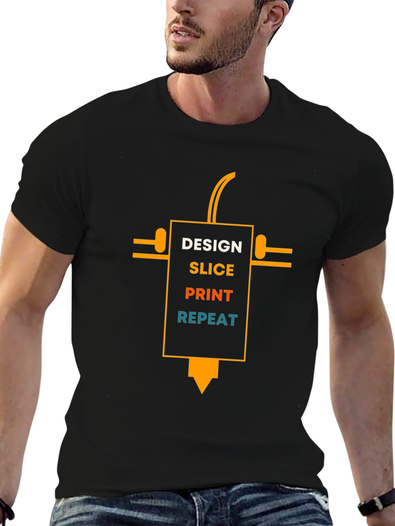 Design Slice Print Repeat Black T-Shirt