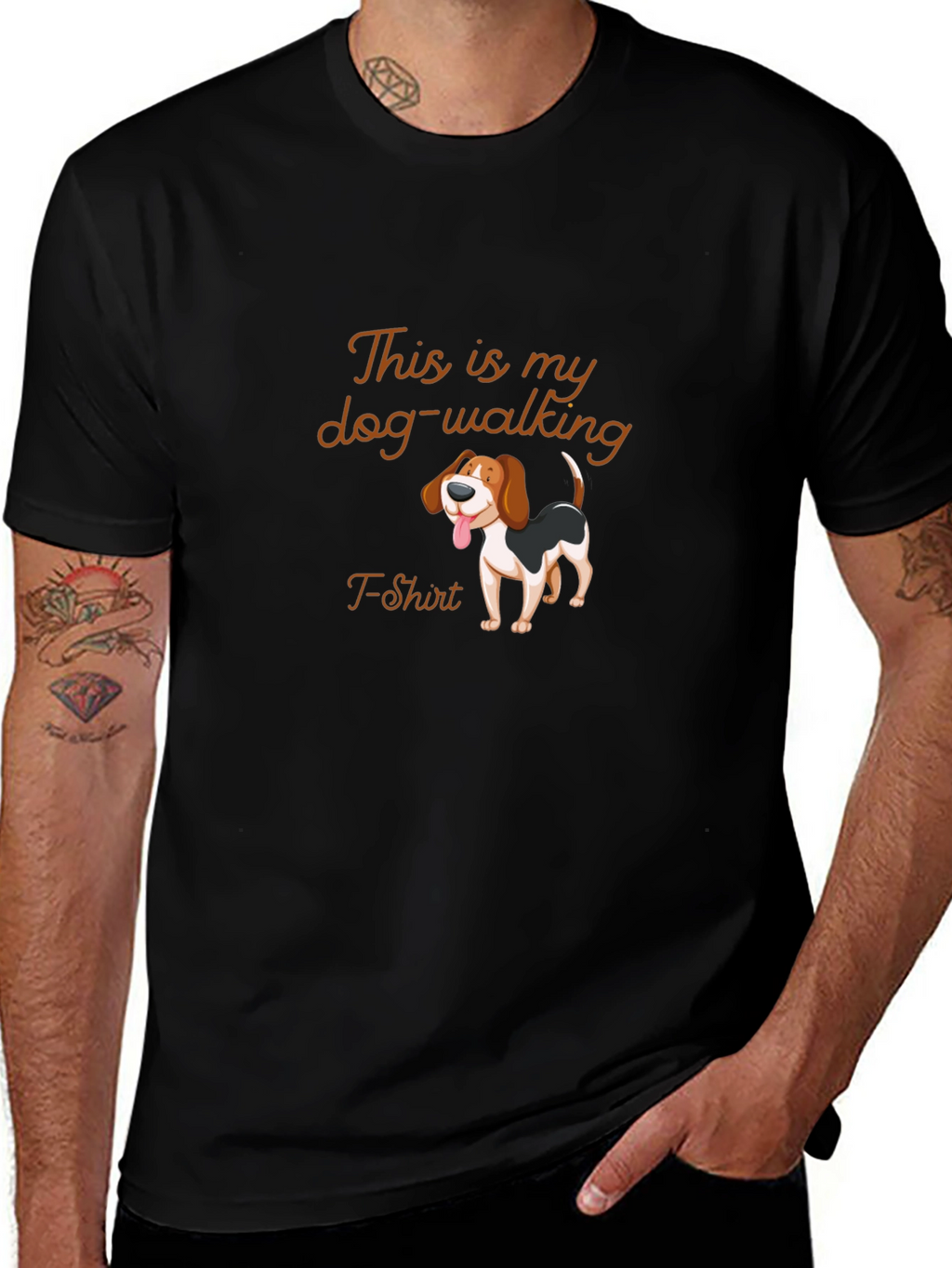 Dog Walking T-Shirt - Mens Black Tee