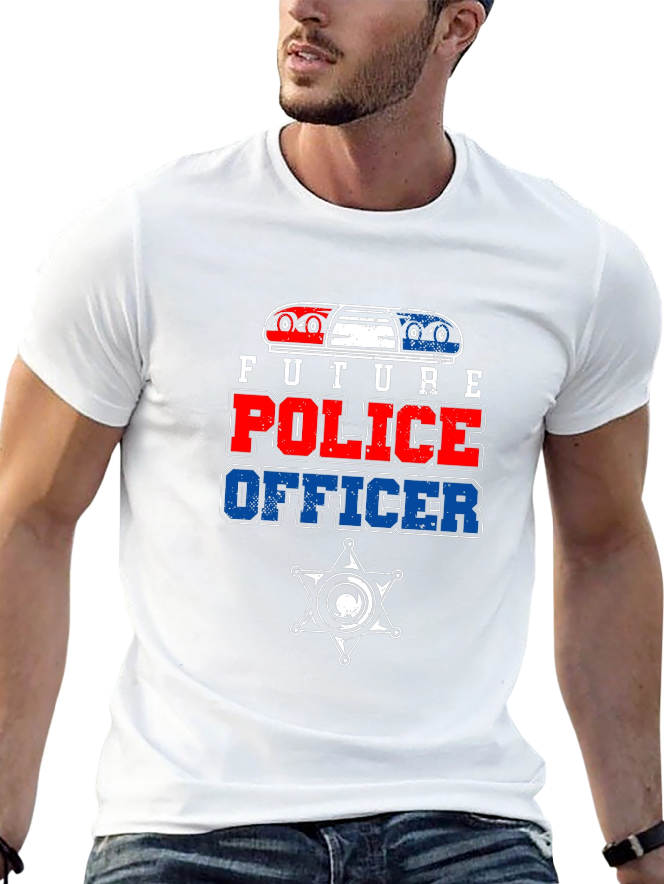 Future Police Officer Graphic Tee - Black Cotton T-Shirt