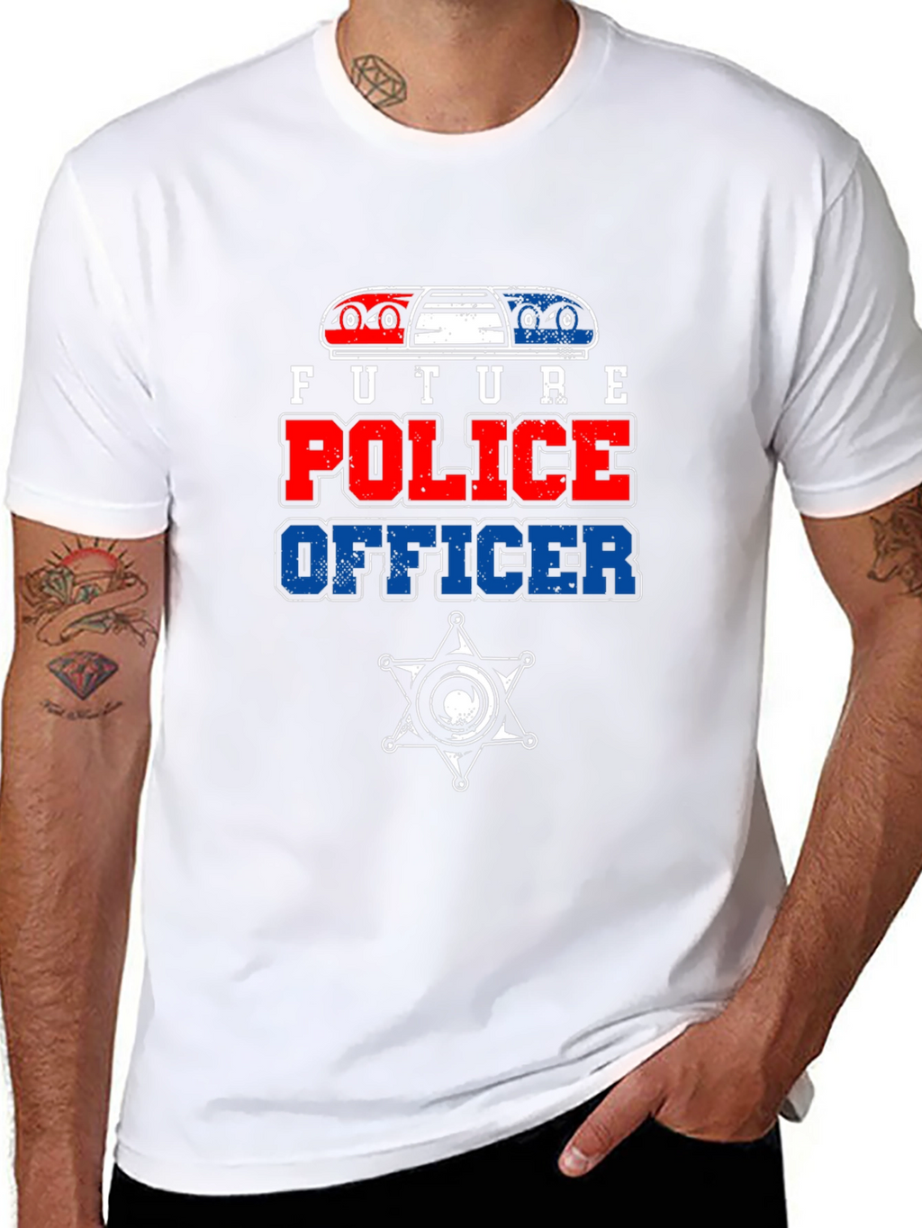 Future Police Officer Graphic Tee - Black Cotton T-Shirt