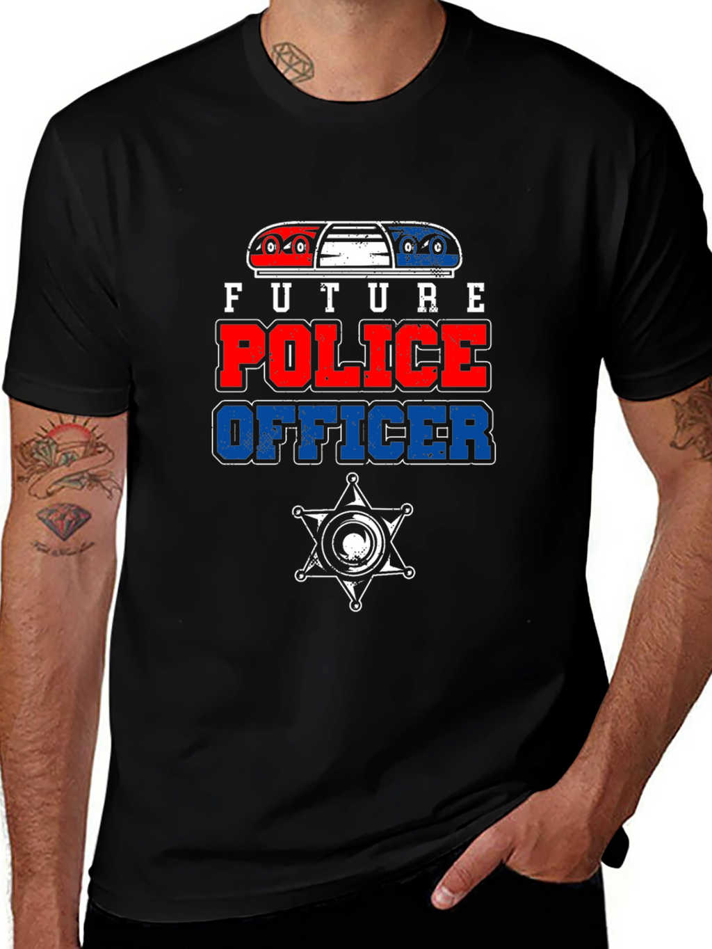 Future Police Officer Graphic Tee - Black Cotton T-Shirt