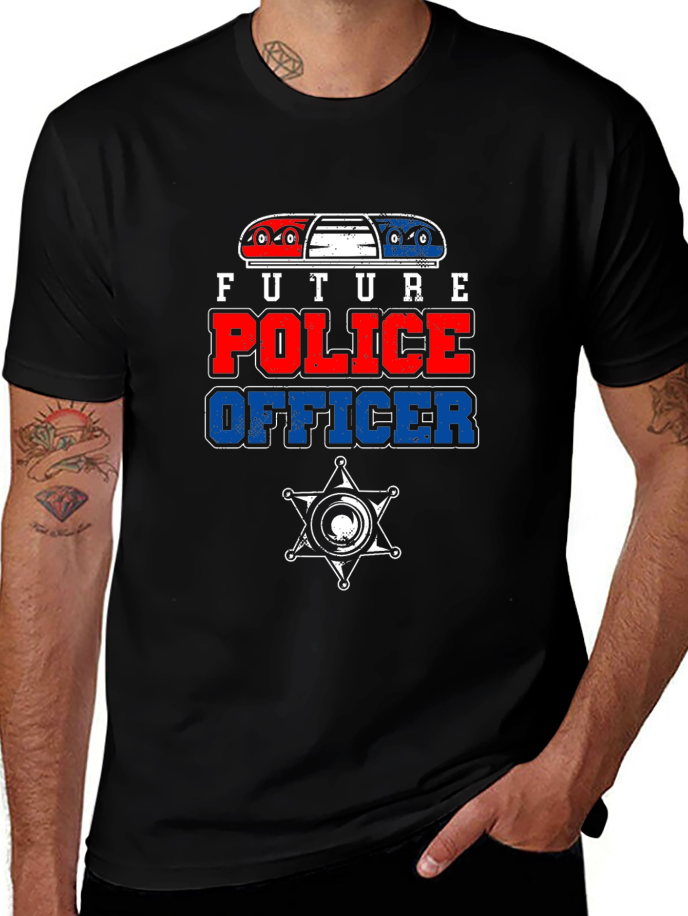 Future Police Officer Graphic Tee - Black Cotton T-Shirt