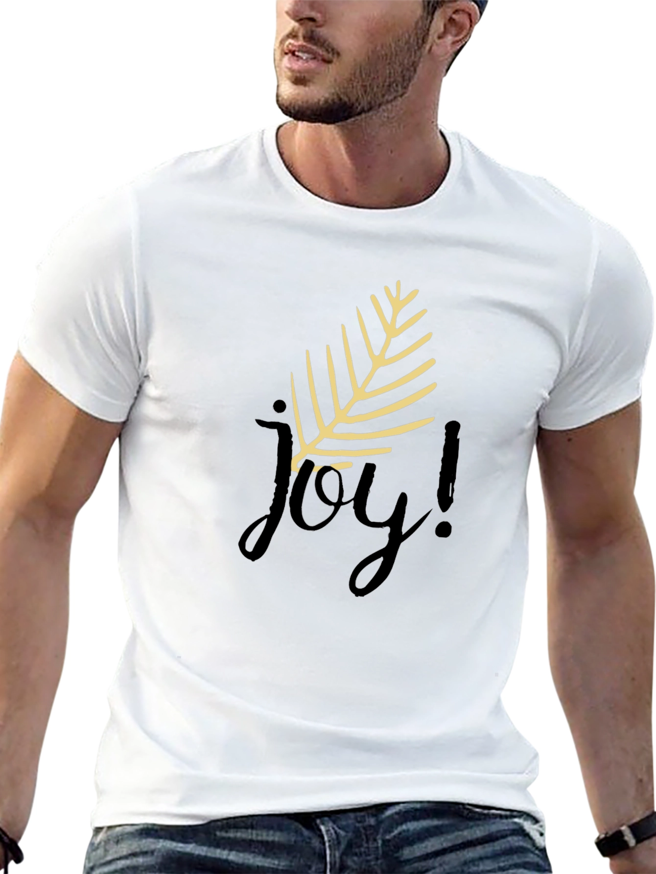Joyful Black T-Shirt with Leaf Design