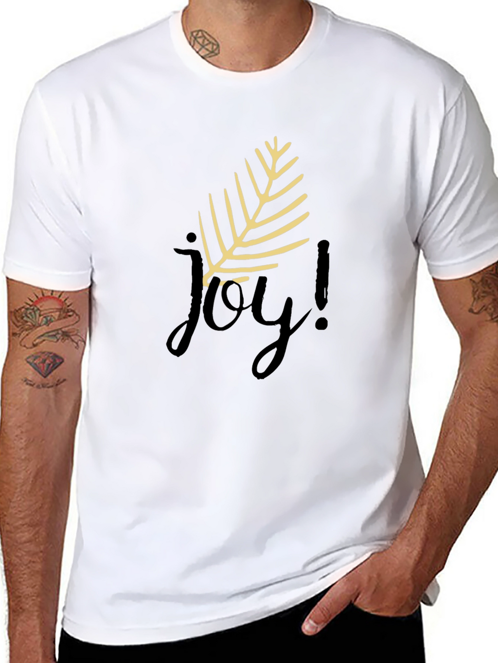 Joyful Black T-Shirt with Leaf Design