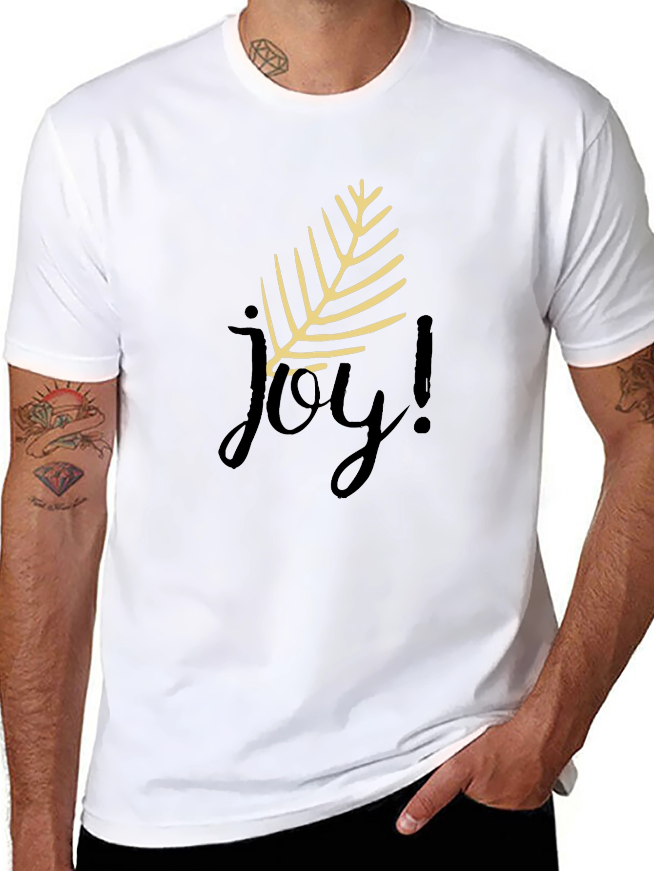 Joyful Black T-Shirt with Leaf Design
