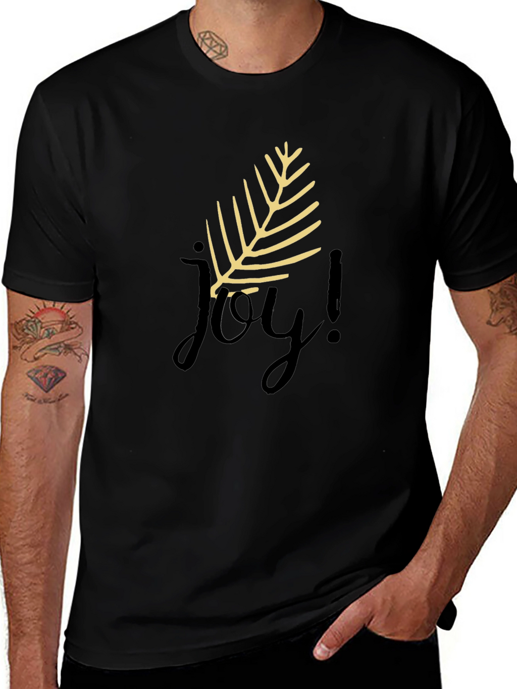 Joyful Black T-Shirt with Leaf Design