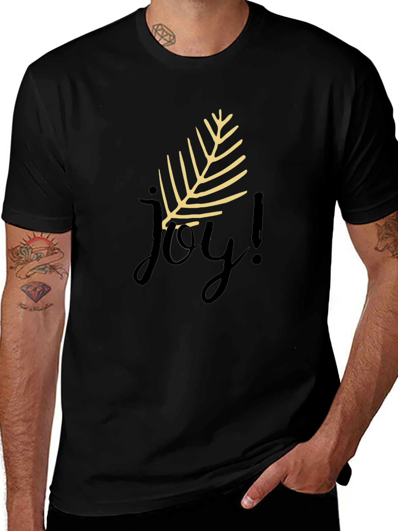 Joyful Black T-Shirt with Leaf Design
