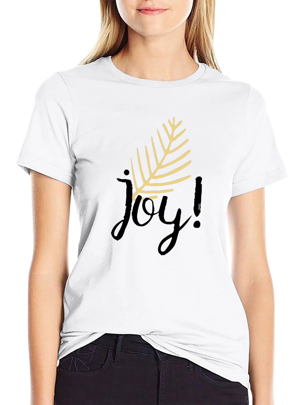Joyful Black T-Shirt with Leaf Design