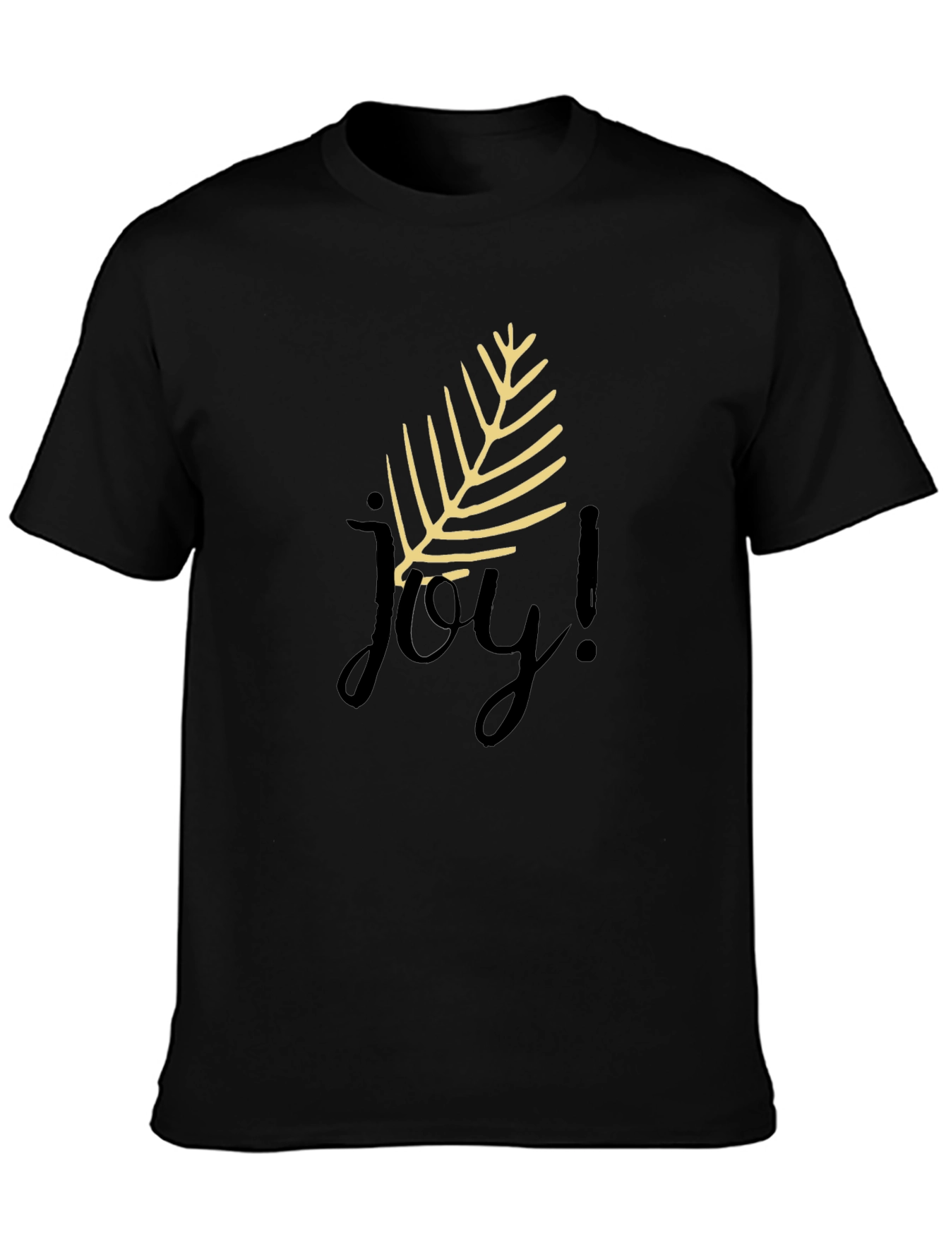 Joyful Black T-Shirt with Leaf Design
