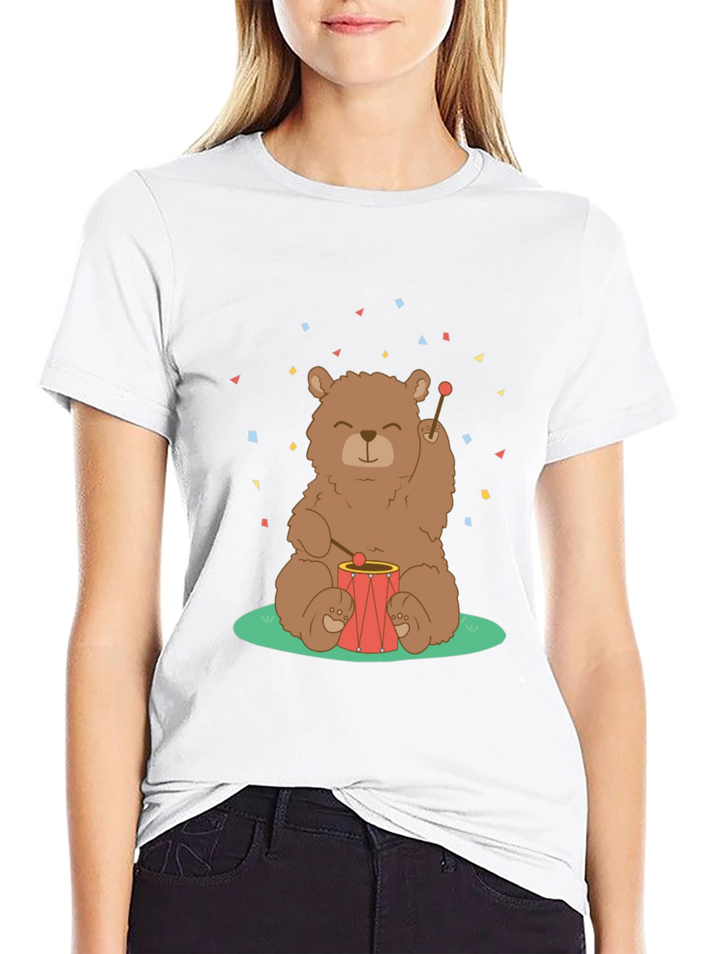 Bear Drummer Graphic T-Shirt - Black Cotton Tee