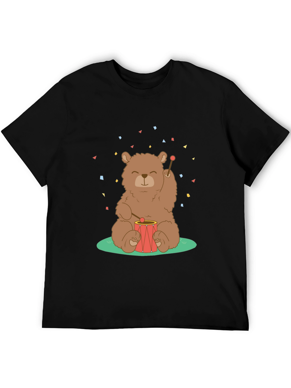 Bear Drummer Graphic T-Shirt - Black Cotton Tee