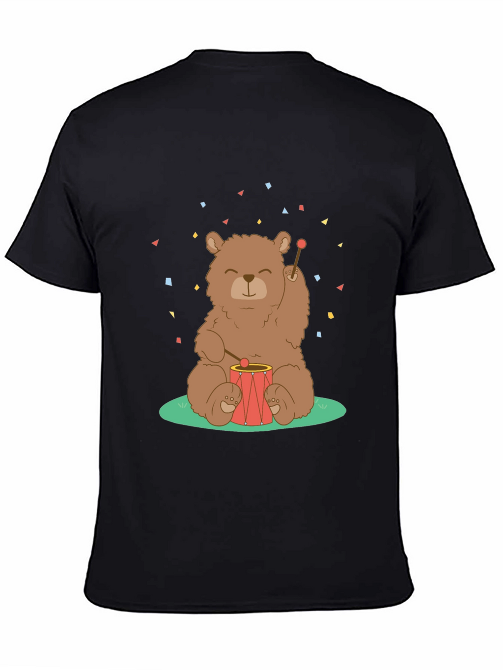 Bear Drummer Graphic T-Shirt - Black Cotton Tee