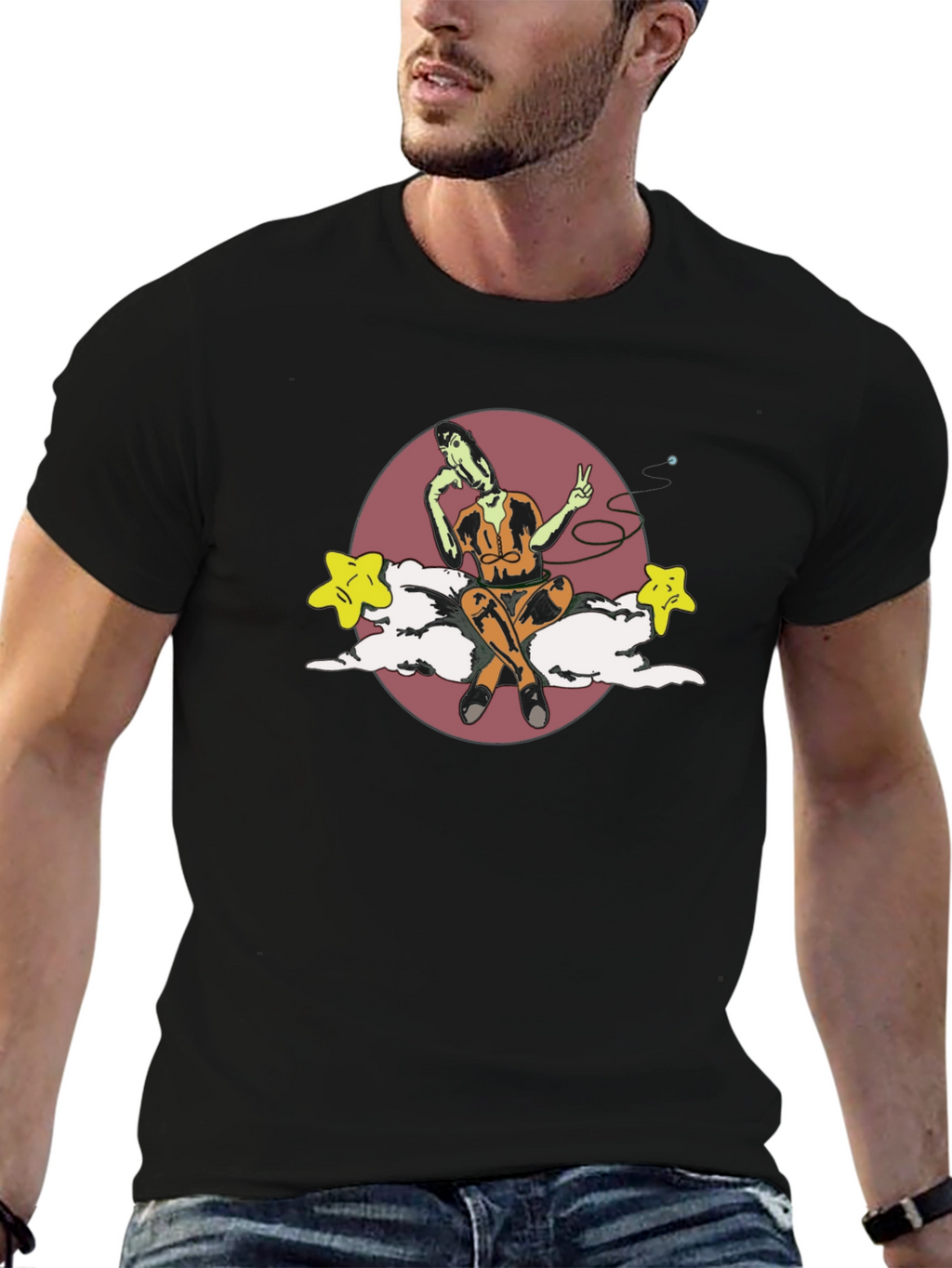 Surreal Cartoon Graphic Tee - Soft Black Cotton