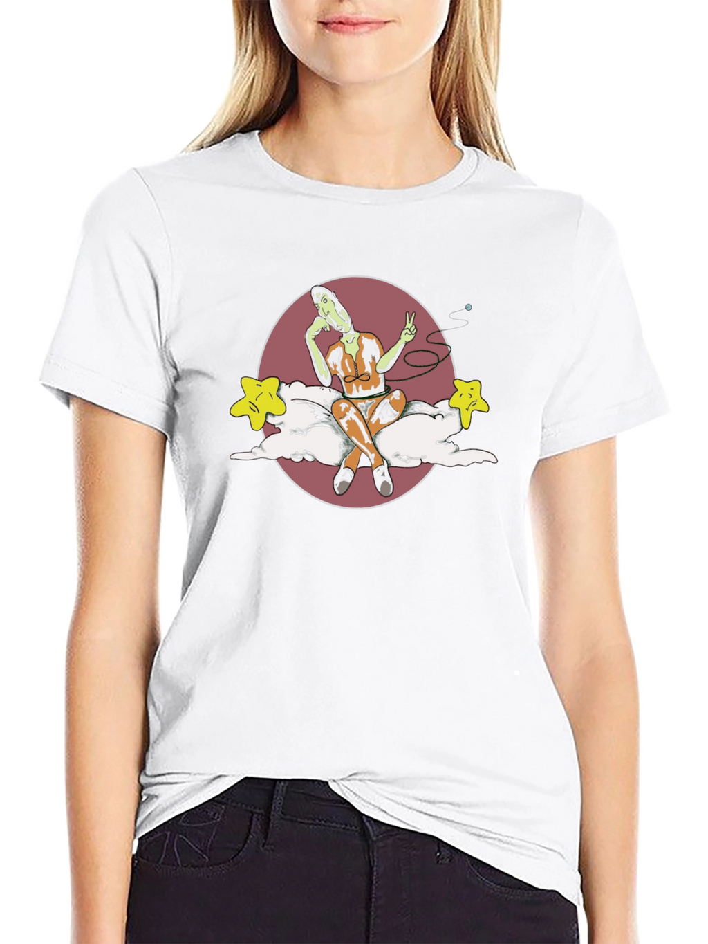 Surreal Cartoon Graphic Tee - Soft Black Cotton