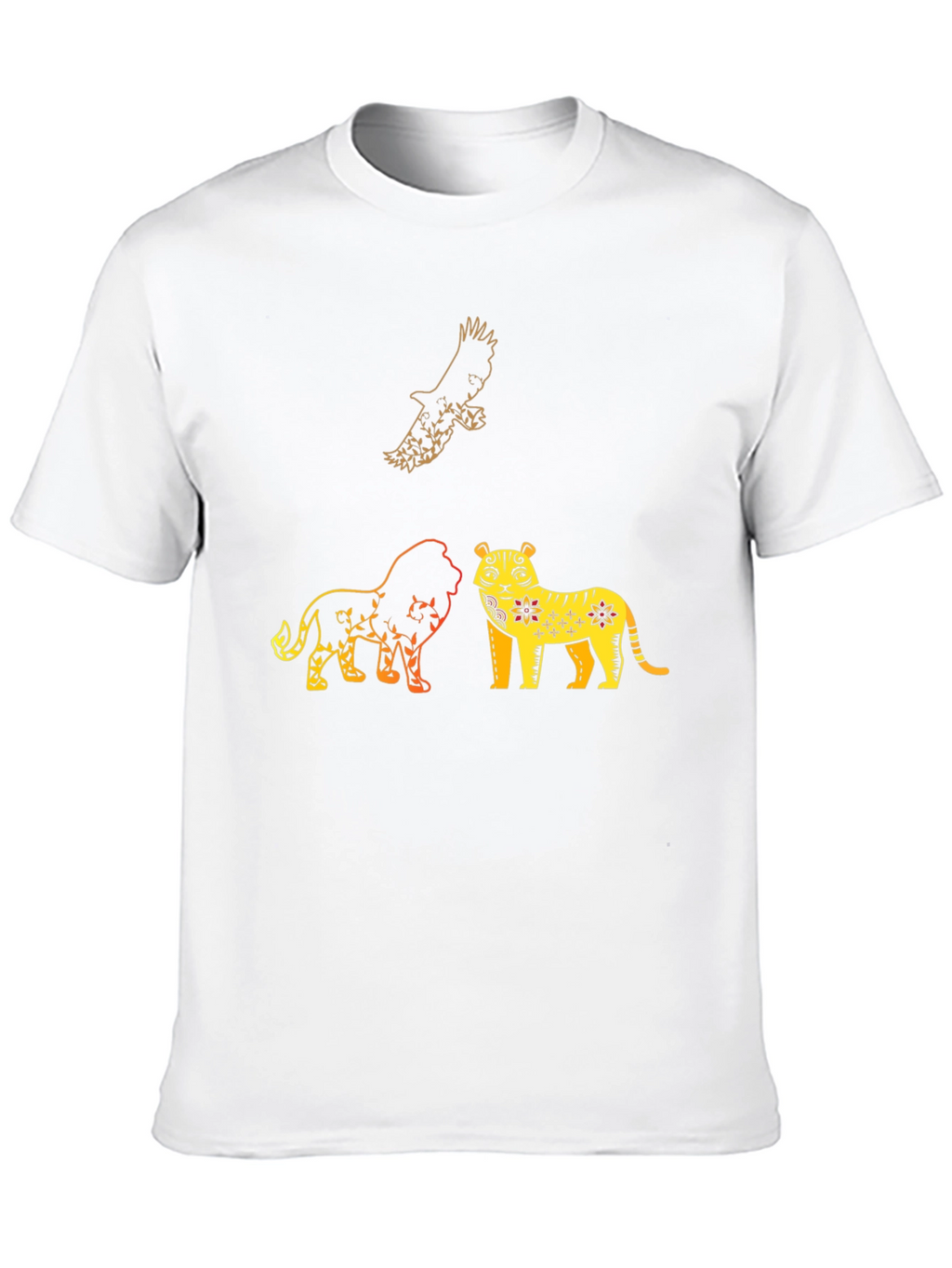 Lion Tiger Eagle Graphic Print T-Shirt