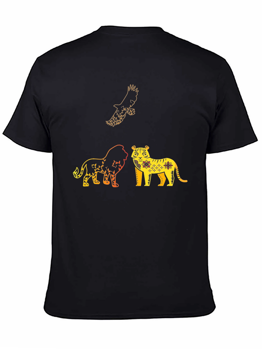 Lion Tiger Eagle Graphic Print T-Shirt