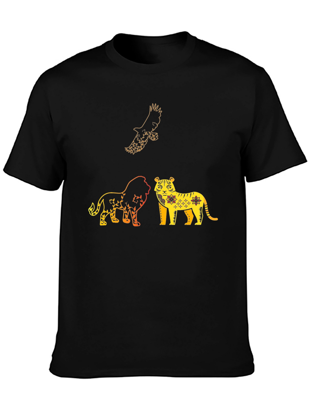 Lion Tiger Eagle Graphic Print T-Shirt