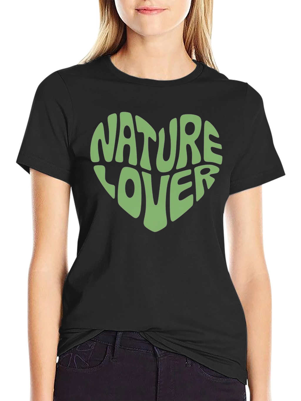 Nature Lover Heart Graphic Print Black T-Shirt