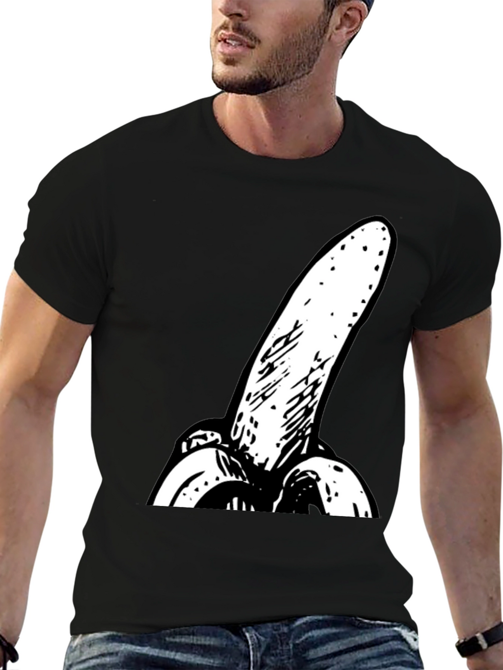 Novelty Banana Graphic Black T-Shirt