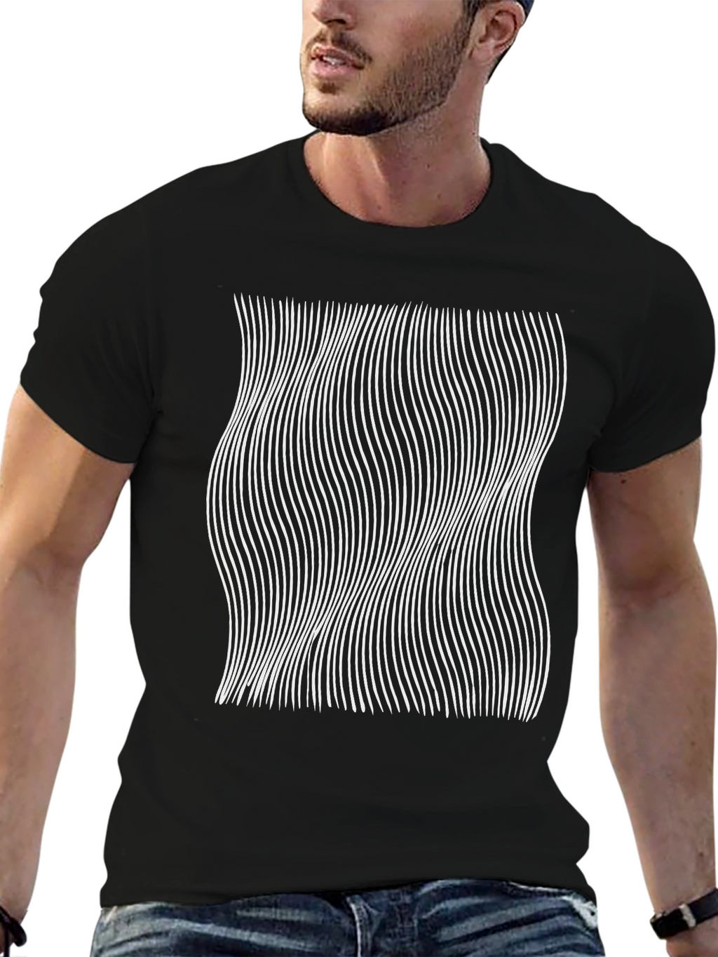 Abstract Wave Line Art Graphic Tee