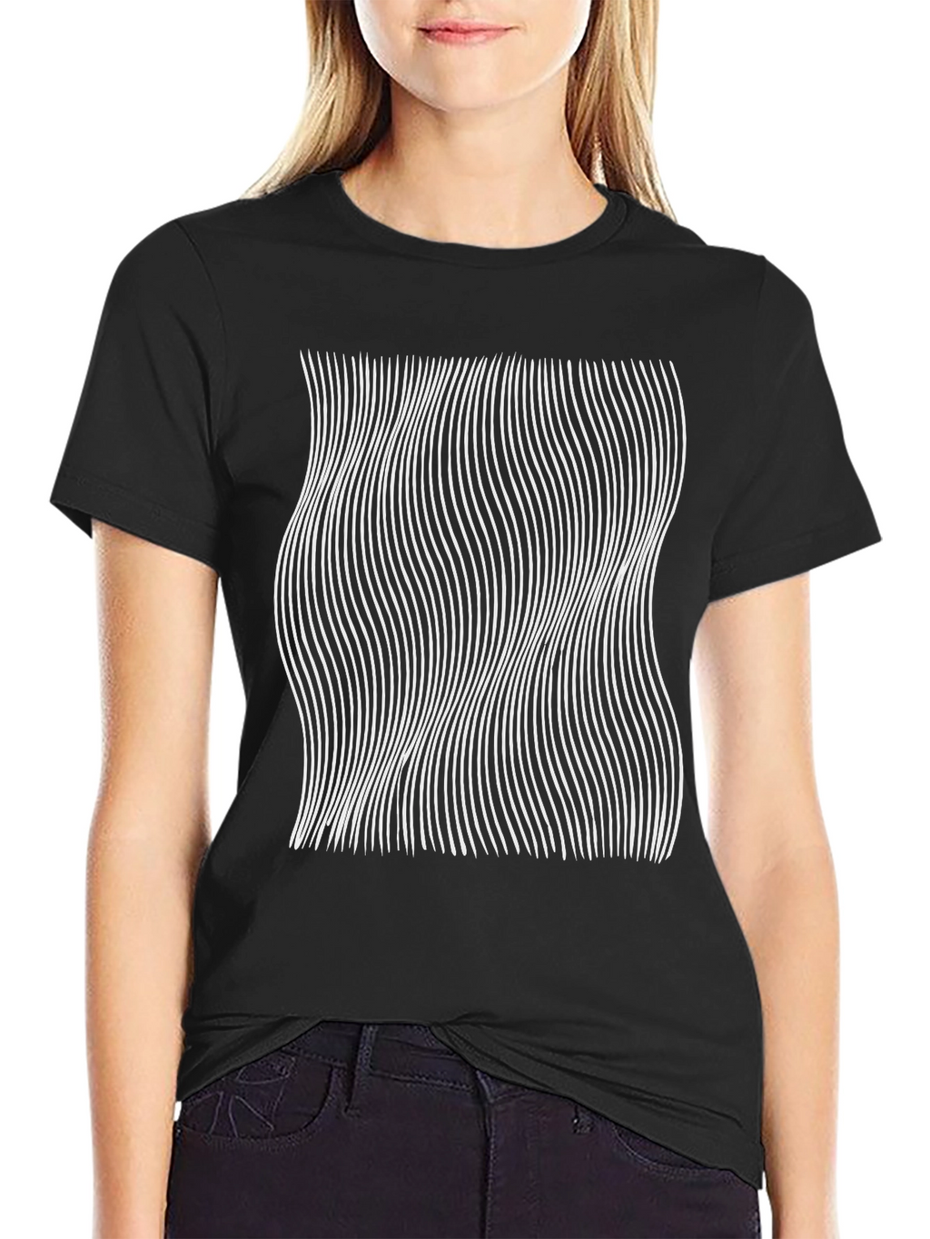 Abstract Wave Line Art Graphic Tee