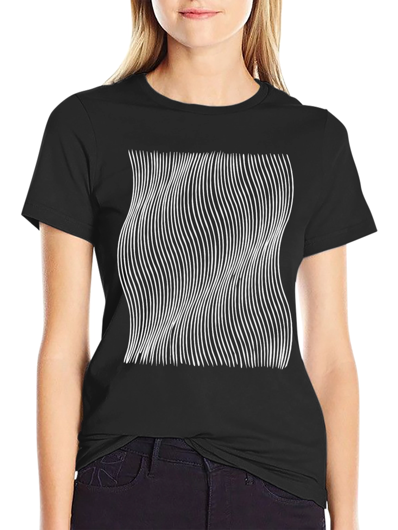 Abstract Wave Line Art Graphic Tee