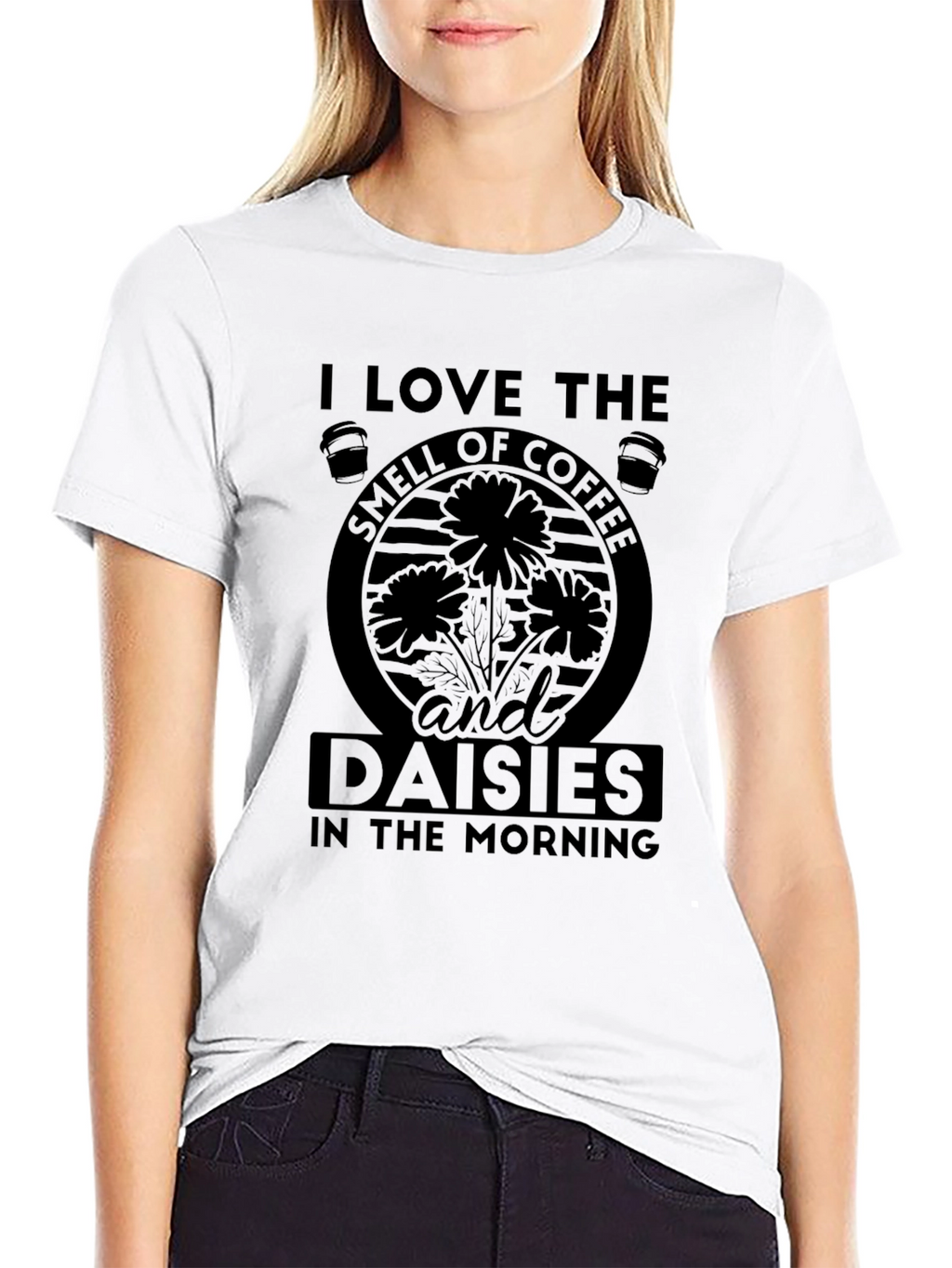 Coffee and Daisies Black Graphic T-Shirt