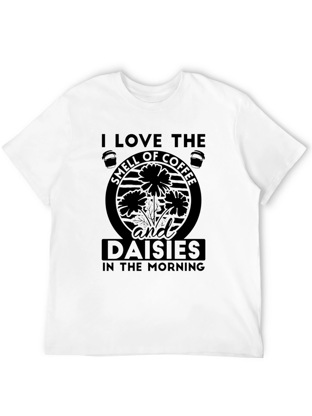 Coffee and Daisies Black Graphic T-Shirt