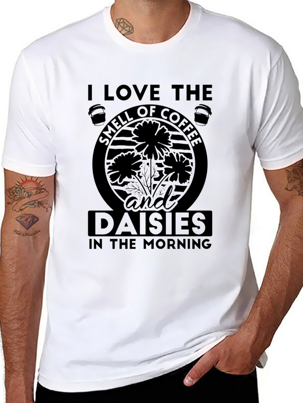 Coffee and Daisies Black Graphic T-Shirt