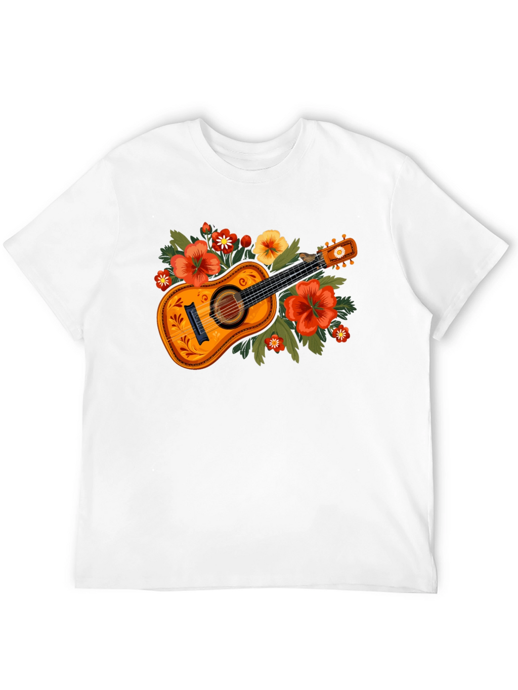 Floral Guitar Graphic Tee - Music Lovers T-Shirt