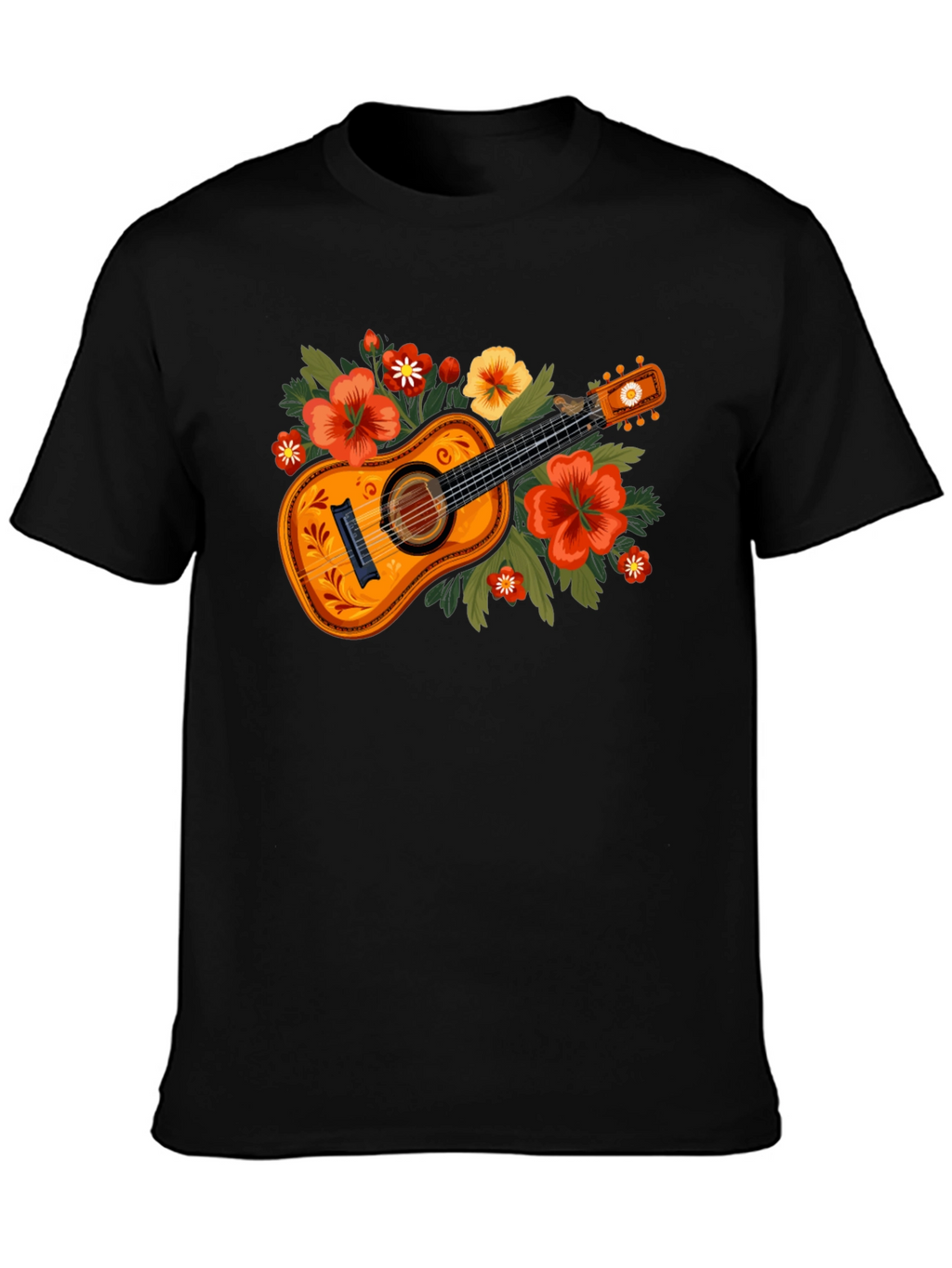 Floral Guitar Graphic Tee - Music Lovers T-Shirt