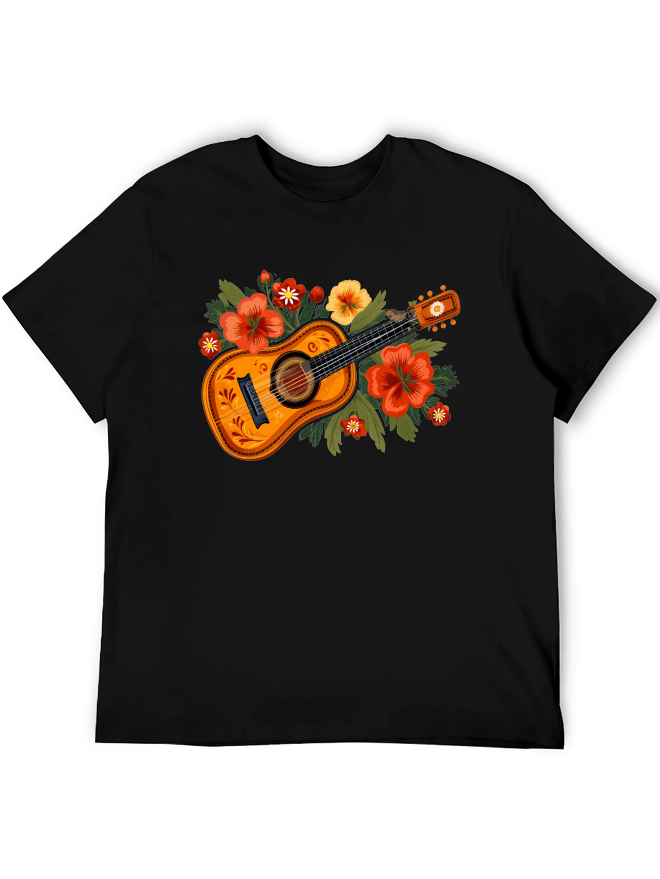 Floral Guitar Graphic Tee - Music Lovers T-Shirt